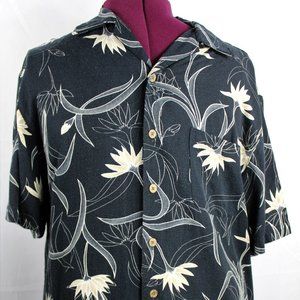 Men's Caribbean Joe Hawaiian Button Up Floral Flowers Rayon Vintage Shirt Large